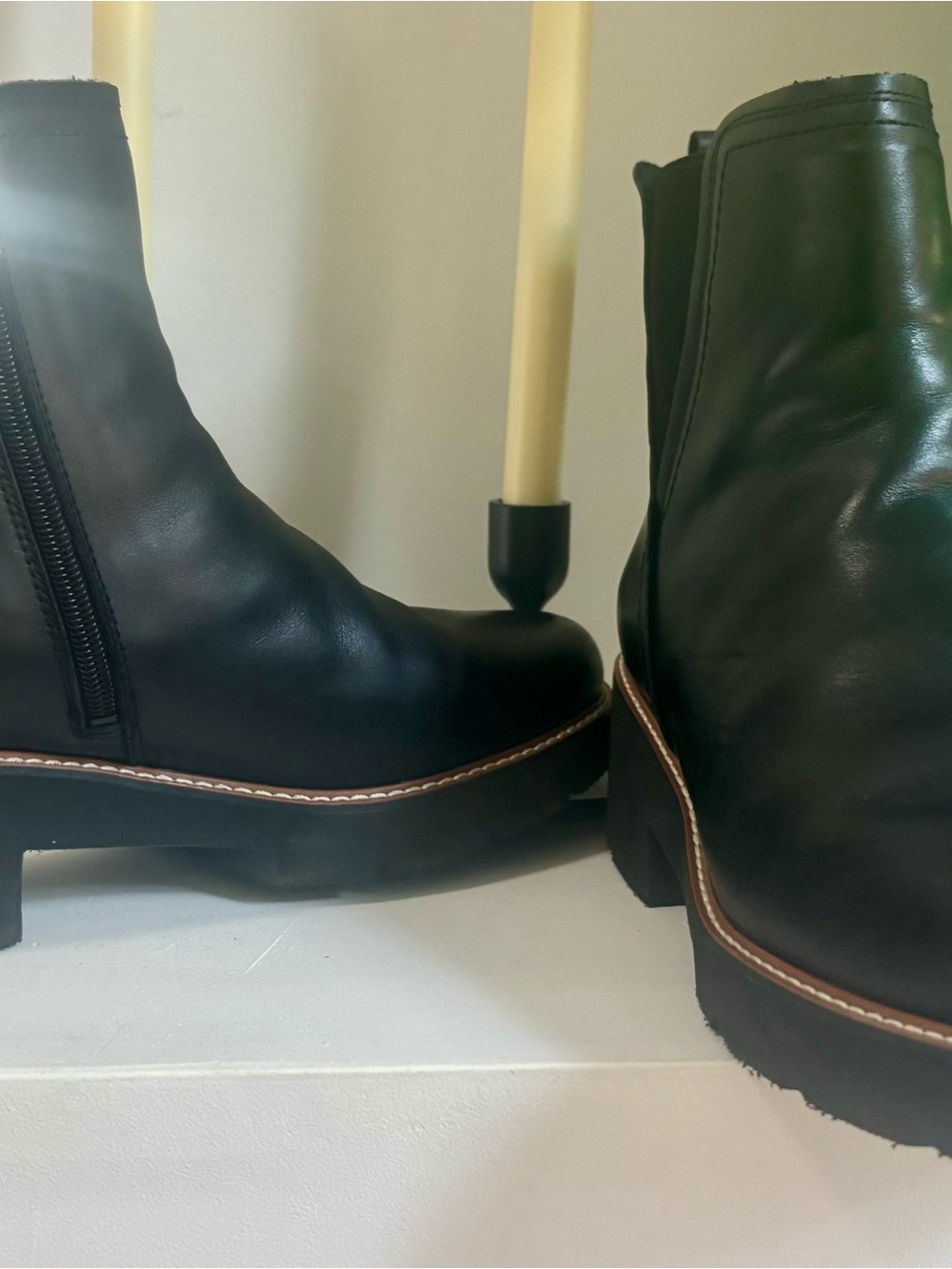 Naturalizer Black Leather Ankle Boots with Brown Trim 11 Wide